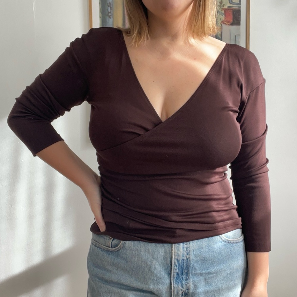 Vintage Brown Surplice Wrap Top